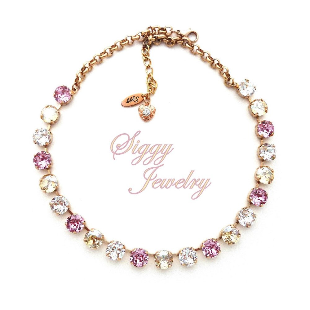 Swarovski Crystal Necklace in Light Rose, Crystal Golden shadow and Clear
